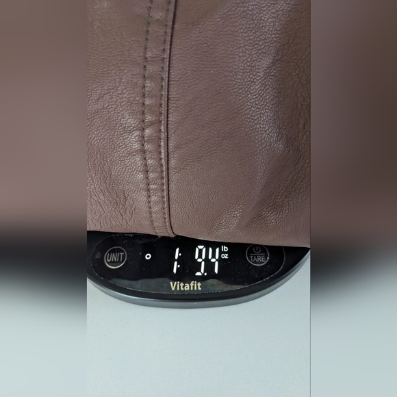 Alicia Ford Brown faux leather Moto  jacket with grey‎ Hoodie Size 1X Women - Picture 8 of 8